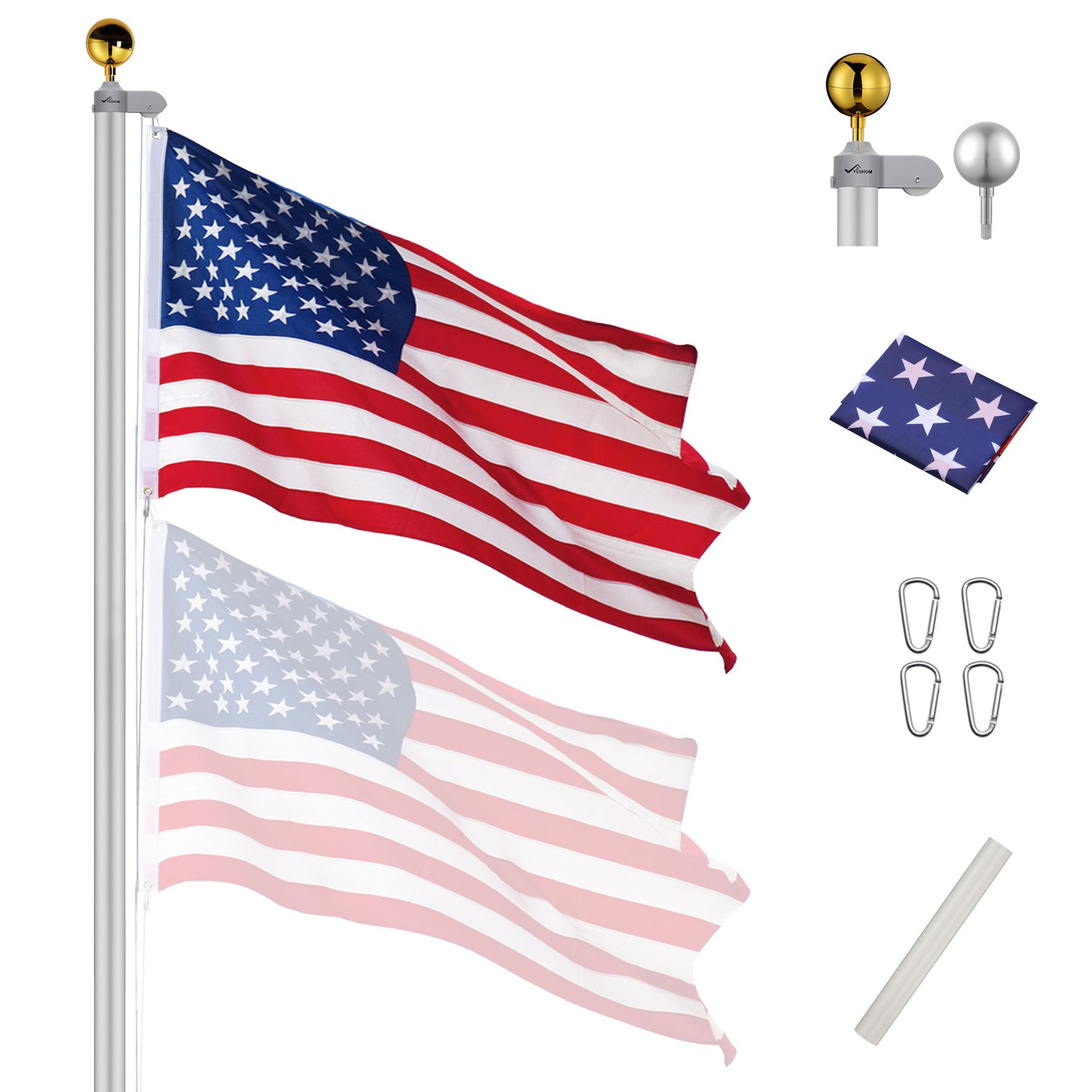 20ft Sectional Al Flag Pole w/US Flag Ball 20ft Sectional Al Flag Pole w/US Flag Ball