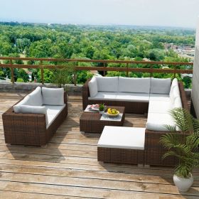 10 Piece Patio Lounge Set with Cushions Poly Rattan Brown