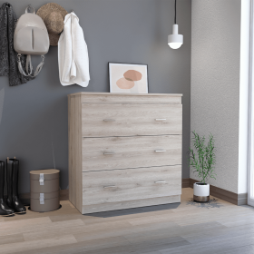 Three Drawer Dresser Whysk, Superior Top, Handles, Light Gray / White Finish