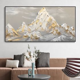 Hand Painted Oil Painting White Snow Mountain Art On Canvas Gold Leaf Texture Painting Abstract Landscape Oil Painting Wabi Sabi Wall Art Minimalism S (STYLE: 1, size: 150x220cm)