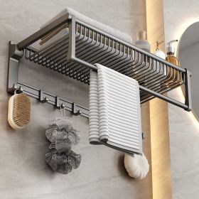 Towel Rack for Bathroom Towel Storage Wall Mounted Foldable Towel Shelf with Towel Bar Hooks No Assembly Required 24-Inch (Color: Gray)