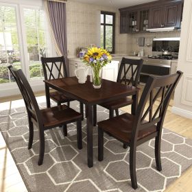 5-Piece Dining Table Set Home Kitchen Table and Chairs Wood Dining Set (Main Color: Black, Main Material: Solid Wood)