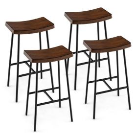Table Benches Industrial Saddle Stool Bar Height Chair Bar Stool W/ Metal Frame (Color: Brown, Type: 4 Pcs)