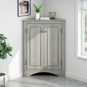 Triangle Bathroom Storage Cabinet with Adjustable Shelves, Freestanding Floor Cabinet for Home Kitchen (Color: oak)