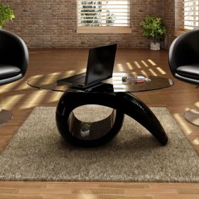 Coffee Table with Oval Glass Top High Gloss Black (Color: Black)