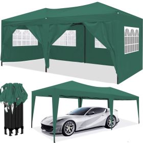 10 x 20 ft Heavy Duty Awning Canopy Pop Up Gazebo Marquee Party Wedding Event Tent with 6 Removable Sidewalls & Carry Bag (Color: Green)