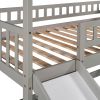 Twin Over Twin Bunk Bed with Two Drawers and Slide, House Bed with Slide