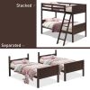Wooden Twin Over Twin Bunk Beds with Ladder and Safety Rail