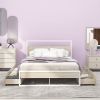 Full Size Metal Platform Bed Frame with  Four Drawers,Sockets and USB Ports ,Slat Support No Box Spring Needed