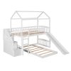 Twin Over Twin Bunk Bed with Two Drawers and Slide, House Bed with Slide